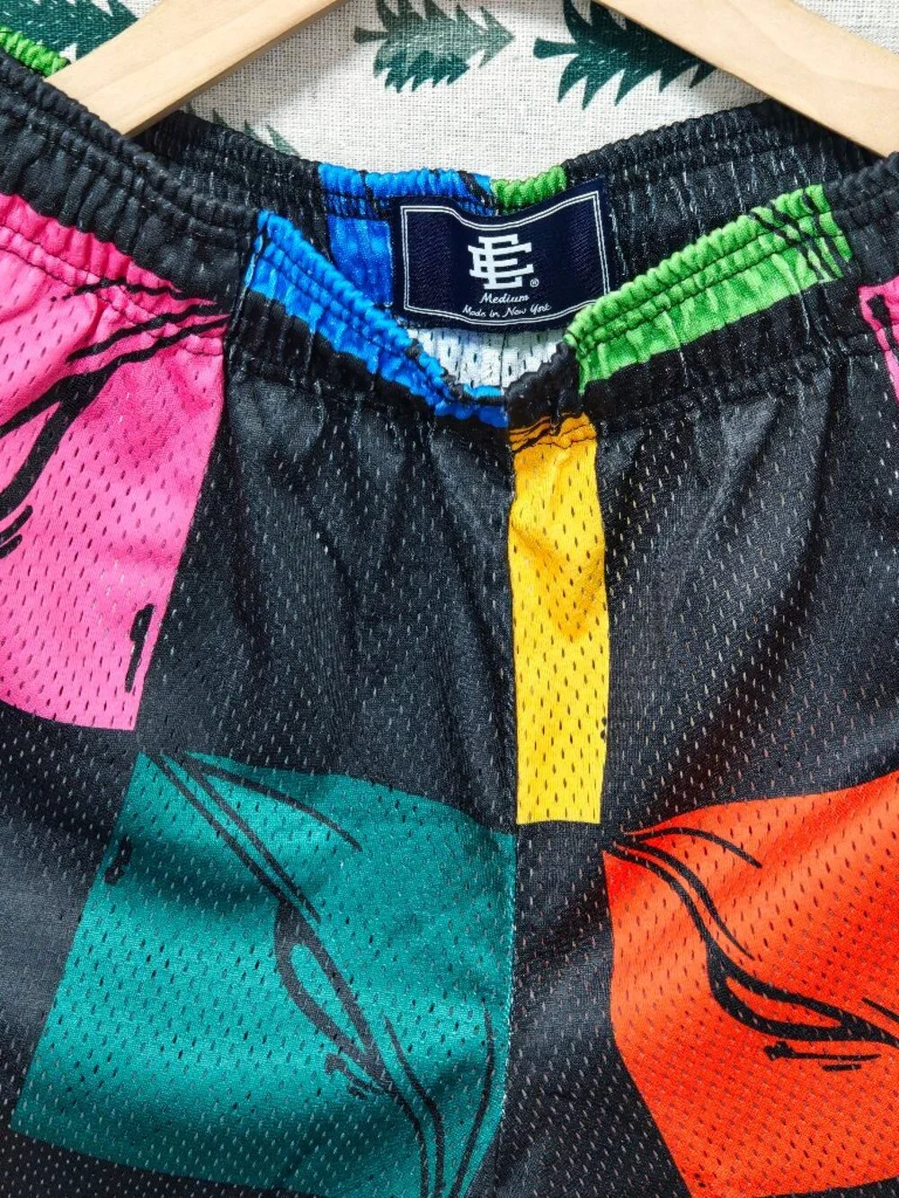 Colorblock Mesh Men’s Shorts with Multicolor Patchwork